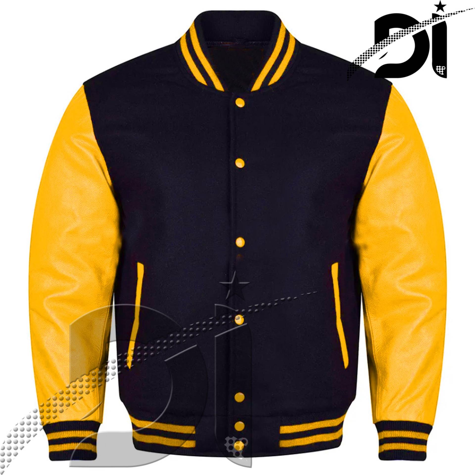 Varsity Hand-Gefertigte Baseball College Lettermen Retro Bomber Solid Black Wolle & Gold Lederjacke Mit Schwarz/Goldbesatz Varsity Hand-Gefertigte Baseball College Lettermen Retro Bomber Solid Black Wolle & Gold Lederjacke Mit Schwarz/Goldbesatz von Dawoodimpex