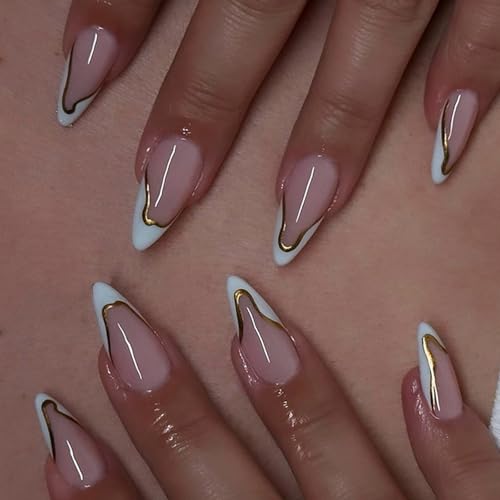 1 Set French Tip Press On Nails Falsche Nägel Künstliche Nägel Vollständige Abdeckungen Stick On Nails Mandel Falsche Nägel Für Frauen von Dawutocap