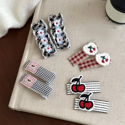 2 Stück handgefertigte Retro-Haarnadeln karierte Blume bestickte Kinder-Haarspange für Kindergeburtstagsparty von Dawutocap