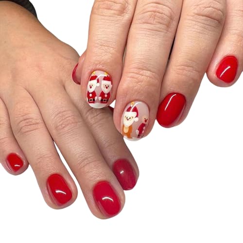 24x Weihnachts Kunstnägel Weihnachtsmann Kunstnägel Kurze Volle Abdeckungen Zum Aufkleben Winterliche Press On Nägel Für Frauen von Dawutocap