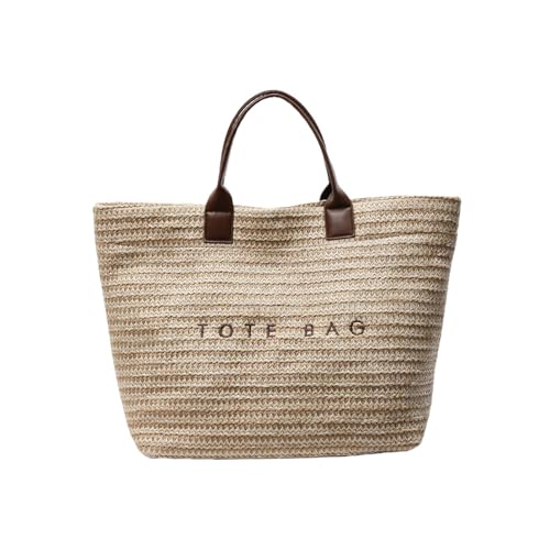 Damen Strohtasche mit Tragegriff oben, handgewebt, Strandtasche, großes Fassungsvermögen, Pendeln, für Reisen, Alltag, Damen, Top-Griff, Stroh, Pendeln, trendiger Strand, Briefdruck, Urlaub, coffee Damen Strohtasche mit Tragegriff oben, handgewebt, Strandtasche, großes Fassungsvermögen, Pendeln, für Reisen, Alltag, Damen, Top-Griff, Stroh, Pendeln, trendiger Strand, Briefdruck, Urlaub, coffee von Dawutocap