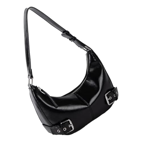 Dawutocap Damen PU Leder Umhängetasche Unterarm Geldbörse Schnallen Ornament Handtasche für Shopping und Dating mit großer Kapazität Stilvolle Handgeldbörse, Schwarz , One Size von Dawutocap