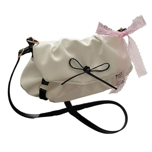 Dawutocap Damen-Umhängetaschen aus PU-Leder, Hoboes-Handtaschen, Geldbörsen mit verstellbarem Riemen, kleine Umhängetasche, Schleife, Hoboes-Tasche, Handtasche mit verstellbarem Riemen, weiß, One Size von Dawutocap