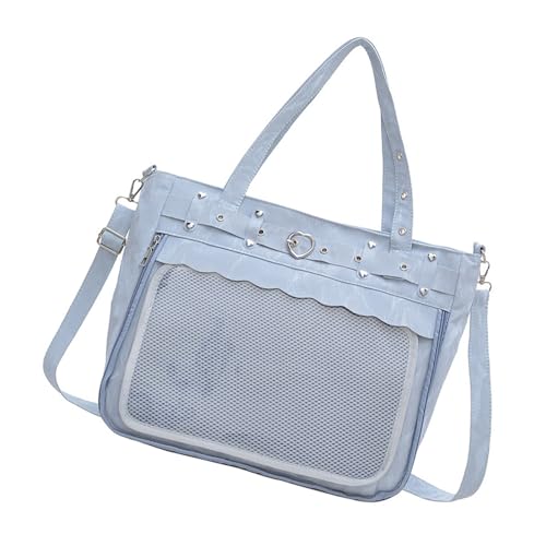 Dawutocap Stilvolle College-Umhängetasche, großes Fassungsvermögen, transparenter Ausweishalter, ergonomischer Schultergurt, praktische PU-Umhängetasche, stilvolle Schultasche, blau, One Size von Dawutocap