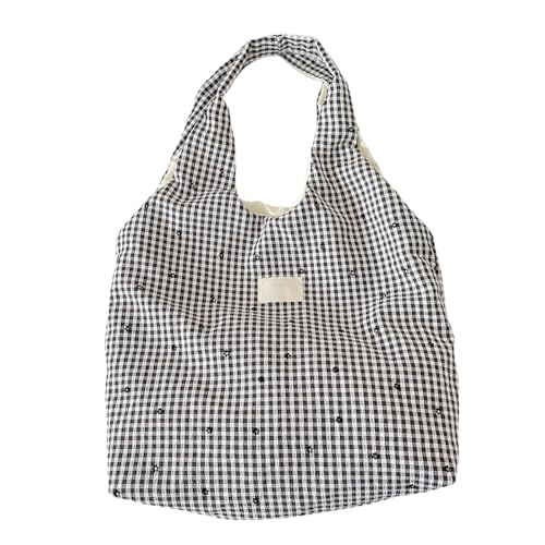 Dawutocap Stilvolle karierte Umhängetasche mit Herz-Print für Damen, lässige Pendlertasche, Unterarmtasche mit geräumigem Innenfutter, süßes Herz, Black and White Squa, One Size Dawutocap Stilvolle karierte Umhängetasche mit Herz-Print für Damen, lässige Pendlertasche, Unterarmtasche mit geräumigem Innenfutter, süßes Herz, Black and White Squa, One Size von Dawutocap