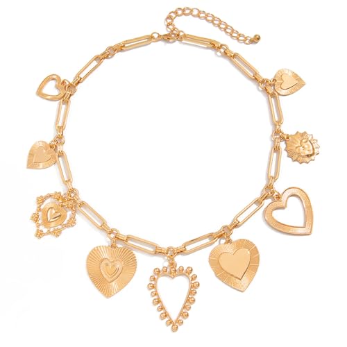 Dawutocap Vintage Geometrische Herzheize Halskette Einstellbare Länge Neckkette Für Frauen Eleganter Schlüsselbeutel Kette Party Schmuckgeschenk Verstellbare von Dawutocap