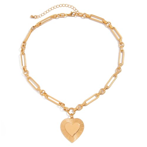 Dawutocap Vintage Geometrische Herzheize Halskette Einstellbare Länge Neckkette Für Frauen Eleganter Schlüsselbeutel Kette Party Schmuckgeschenk Verstellbare von Dawutocap