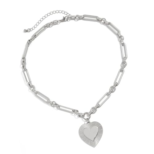 Dawutocap Vintage Geometrische Herzheize Halskette Einstellbare Länge Neckkette Für Frauen Eleganter Schlüsselbeutel Kette Party Schmuckgeschenk Verstellbare von Dawutocap