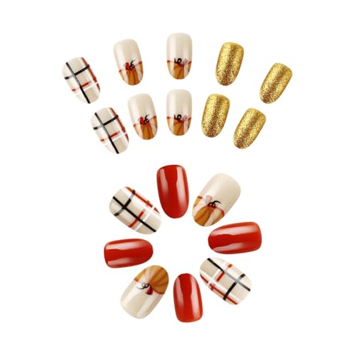 Festliches Flase Nails Art Set Thanksgiving Künstliche Nägel Nägel Zum Aufdrücken Einfache Anwendung Nägel Zum Aufkleben Für Frauen von Dawutocap