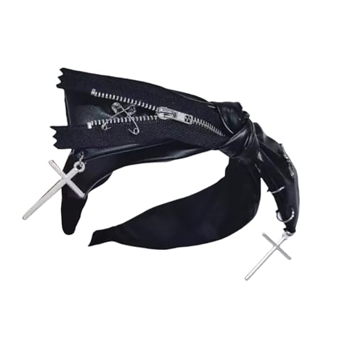 Haarband aus PU-Leder mit Schleife, mit Reißverschluss, für Damen, Teenager, Anime, Cosplay, gekreuzter Anhänger, japanisches Thema von Dawutocap
