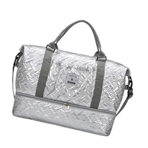 Turnbeutel Weekender Tasche Große Kapazität Reise Fitness mit Schuhfach Große Schulter Übernachtung Fitness Reisegepäck Schulter Sport Gym Training, silber, Mass Beauty von Dawutocap