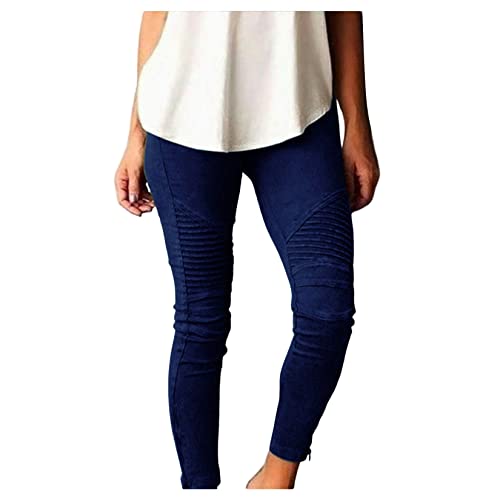 Damen Hosen Ungezwungene Schlanke Fit Stretchhose Notleidende Elastische Taille Dünne Einfarbig Hose von Dawwoti