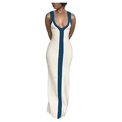 Damen Maxi Kleid Deep V Hals Ärmellose Kleider Sommer Rückenschlitzkörperkleid Kleid von Dawwoti