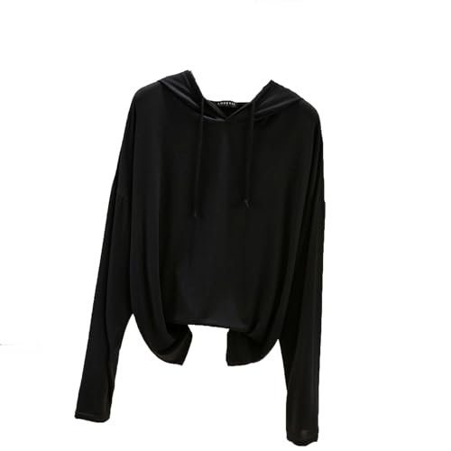 Damen Modal Hoodies Einfarbig Kordzug Hoodies Übergroße Pullover Sweatshirts Langarm Tunnelzug Sunshirt (DE/NL/SE/PL, Alphanumerisch, L, Regular, Regular, Schwarz) von Dawwoti