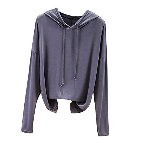 Damen Modal Hoodies Einfarbig Kordzug Hoodies Übergroße Pullover Sweatshirts Langarm Tunnelzug Sunshirt (DE/NL/SE/PL, Alphanumerisch, M, Regular, Regular, Grau) von Dawwoti