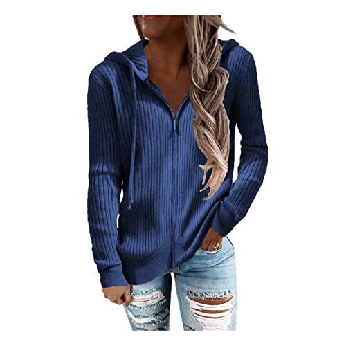 Dawwoti Damen Herbst Pullover Strickjacke Einfarbig Langarm Stricktops Reißverschluss Hoodie Schlanke Strickmantel von Dawwoti