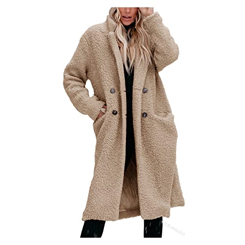 Damen Winter Warm Dickmantel Einfarbig Tasche Knopf Mantel Reverskragen Outwear Knielang Winterjacke von Dawwoti