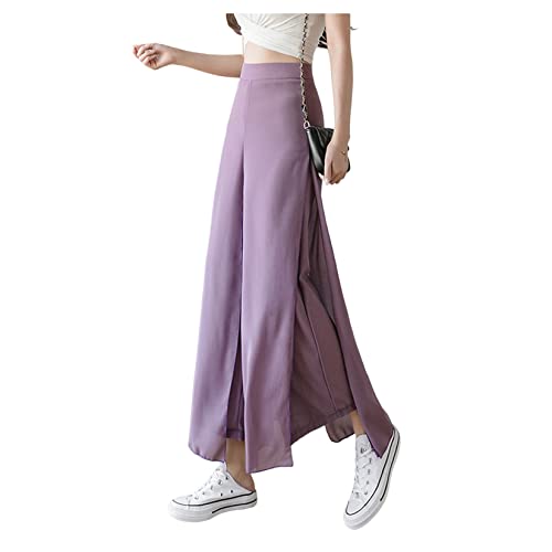 Dawwoti Damen Chiffon Rockhose Sommerweite Hosen Leichte Knöchelhose von Dawwoti