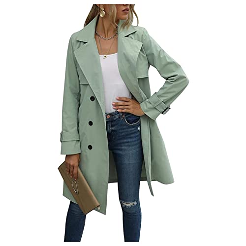 Dawwoti Damen Frühling Lightweight Lange Trenchcoats Gekerbte Revers Zweireiher Kleid Mantel Outwear von Dawwoti