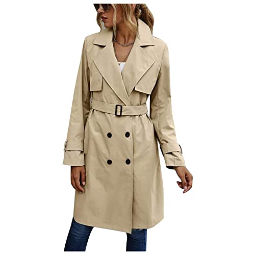 Dawwoti Damen Frühling Lightweight Lange Trenchcoats Gekerbte Revers Zweireiher Kleid Mantel Outwear von Dawwoti