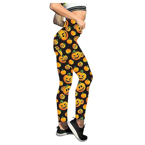 Dawwoti Damen Halloween Freizeithose Fledermaus Kürbis Muster Hose Herbst Lässig Hose Leggings Yoga von Dawwoti