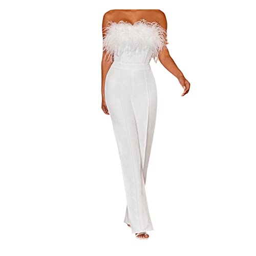 Dawwoti Damen -Jumpsuit, Eine Schulter -Feder -federröhrchen mit Festen Farbhose für Partyabend von Dawwoti