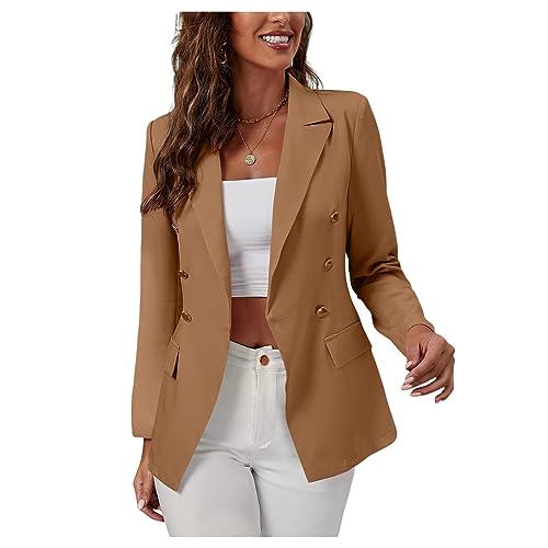 Dawwoti Damen Revers Büro Blazer Langarm Einfarbig Blazer Falschtasche Knopf Mantel Slim Fit Jacke Herbst von Dawwoti