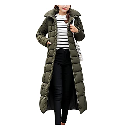 Dawwoti Damen Wintermantel Slim Fit Gepolsterte Mantel Langarm Maxi Kapuze Gürtel Tasche Faux Pelzkragen Warme Winter Mantel von Dawwoti