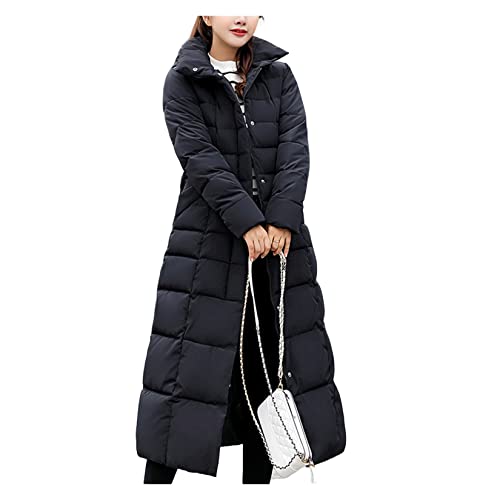 Dawwoti Damen Wintermantel Slim Fit Gepolsterte Mantel Langarm Maxi Kapuze Gürtel Tasche Faux Pelzkragen Warme Winter Mantel von Dawwoti