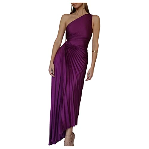 Dawwoti Damen One-Shoulder unregelmäßiges Kleid Falten Maxi Formelles Abendkleid Ärmelloses unregelmäßiges Kleid Elegantes Hochzeitsgastkleid von Dawwoti