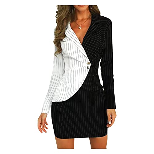 Dawwoti Farbblockanzug Kleid Hüften-eingewickelt Casual Classy Kleider Frauen Streifen Business Kleider Dawwoti Farbblockanzug Kleid Hüften-eingewickelt Casual Classy Kleider Frauen Streifen Business Kleider von Dawwoti