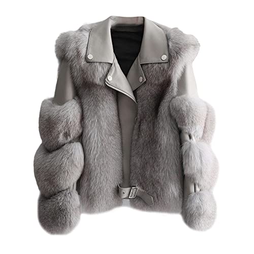 Dawwoti Frauen Faux Fuchspelzjacke Einfarbig Warme Mantel Herbst Winter Junger Mantel Reverskragen Party Mantel von Dawwoti
