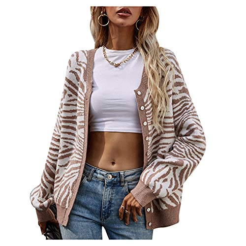 Dawwoti Frauen Frühling Langarm Pullover Strickjacken Crew Neck Nette Zebra Muster Gestrickte Mantel von Dawwoti