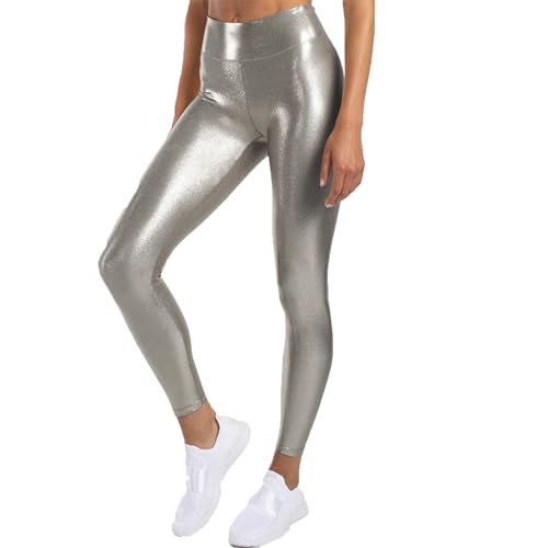 Frauen Hohe Taille Shiny Leggings Wet Look Yoga Hosen Metallic Stretch Athletischer Laufhose Solid Eng Legging von Dawwoti