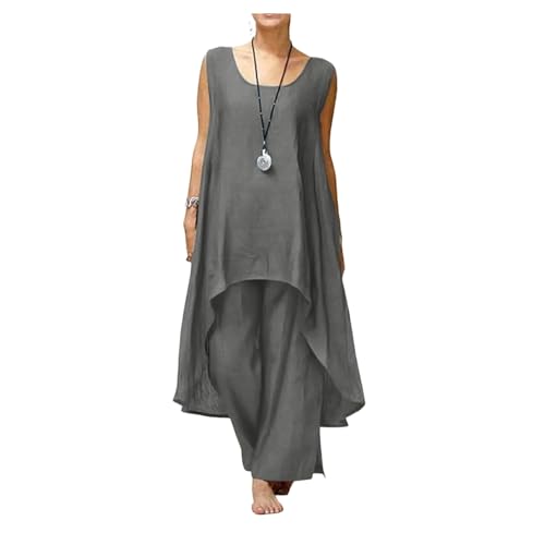 Dawwoti Frauen Lässig Ärmellose Asymmetrische Top Lose 2-teilige Hose Set Mode Sportswear für Frühling und von Dawwoti