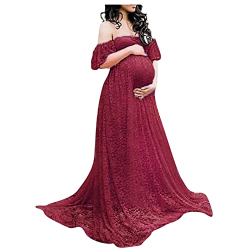 Dawwoti Frauen Mutterschaft Maxi Kleid Spitze Off Schulter Schwangerschaft Kleid Fotografie Kleid für Foto von Dawwoti