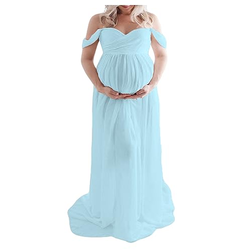 Dawwoti Frauen Mutterschaft Meerjungfrau Maxi Kleid für Foto-Shooting, Spitze Übergroßen Fotografie (as3, Alpha, l, Regular, Regular, Hellblau) von Dawwoti