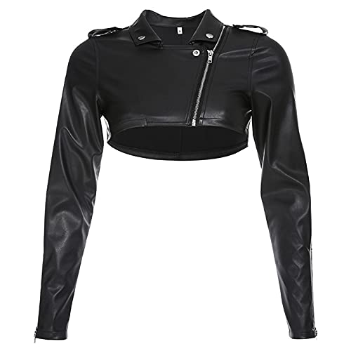 Damen Schwarz Kurz Lederjacke Zipper-up Jacke Langarm V- Ausschnitt Blazer Cropped Bolero Blazer Jacke Shrug Blazer von Dawwoti