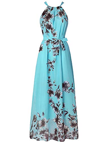 Dawwoti Damen Rundhals Neckholder Kleid Böhmischem Print Sommerkleid Sommer Cocktail Sundress Sleeveless Strand Kleid von Dawwoti