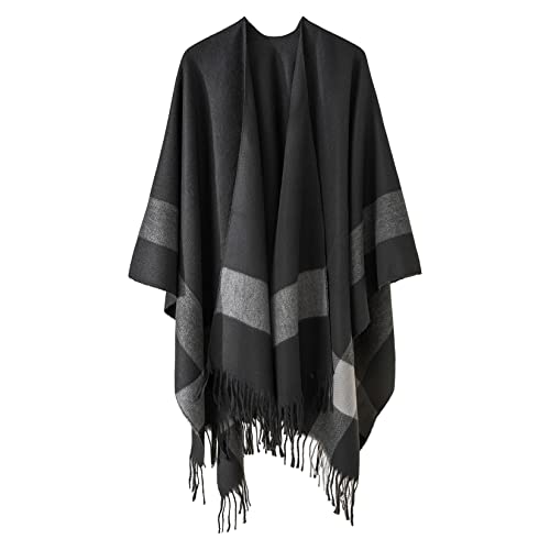 Dawwoti Frauen Strickt Schal Äußerer Umhang Gedrucktes Pullover Winter Umhang Schalponcho Vielseitiger Herbstmode-Schal von Dawwoti