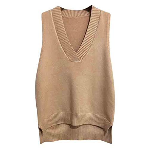 Dawwoti Frauen V Neck Pullover Weste Ärmellose Jumper Sweatshirt Layered Stricken Gilets Weste Top von Dawwoti