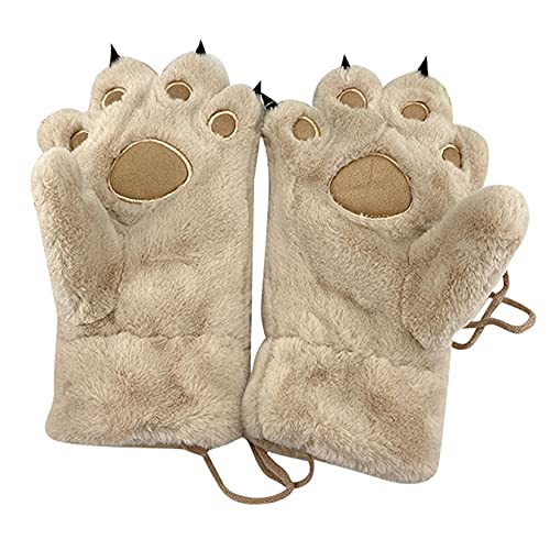 Dawwoti Frauen Winter Doppel Seite Fleece Katze Pfote Handschuhe Innen, Nette Bär Klaue Flauschigen von Dawwoti