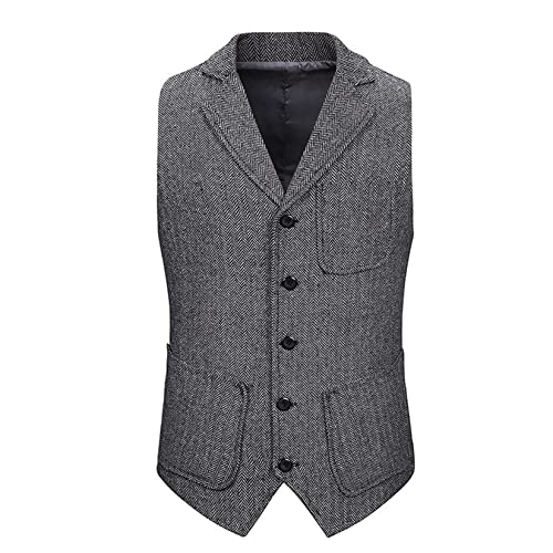 Dawwoti Herren Business Weste Tweed Fischgräten Anzug Weste Ärmellose Jacke Weste von Dawwoti