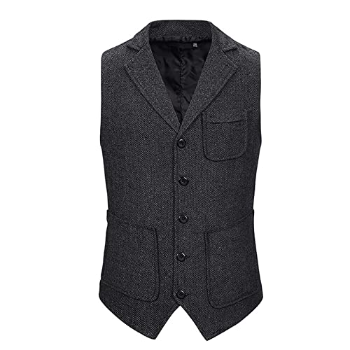 Dawwoti Herren Business Weste Tweed Fischgräten Anzug Weste Ärmellose Jacke Weste von Dawwoti