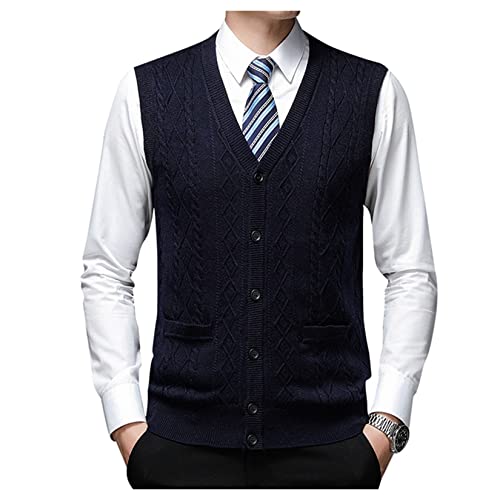 Dawwoti Herren Einfarbig V- Ausschnitt Strickweste Ärmellos Gestrickt Jumper Wolle Gestrickte Wolle Tank mit Knopf von Dawwoti
