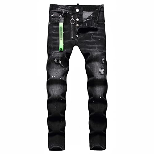 Dawwoti Herren Stretchhose, Zerstörte Schlanke Fit -taschenhose mit Reißverschluss, Herbstjeans von Dawwoti