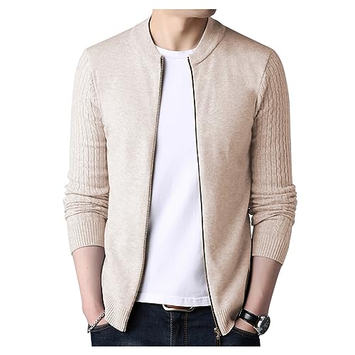 Dawwoti Herren Strickjacke Pullover Mock Kragen Slim Full Zip Jacken Business Strickwaren Einfarbig Pullover-Cardigan (Beige, XXL) von Dawwoti