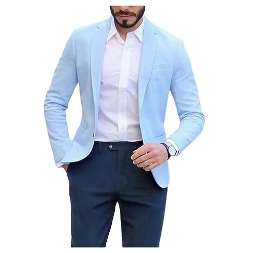 Dawwoti Herren -leinenjacke, EIN Knopf Leichter Herbst Blazer Sportmantel, Blazerjacke für Männer (XXL, Blau) von Dawwoti