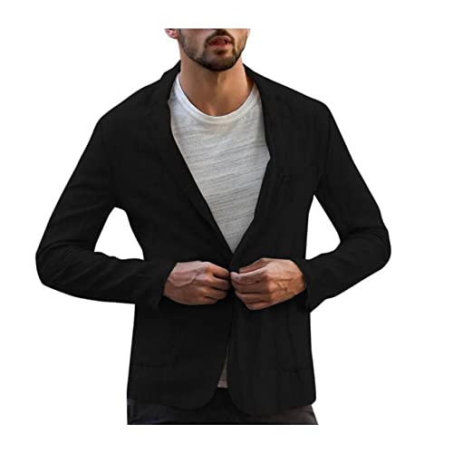 Dawwoti Herren Leinenjacke EIN Knopf Leichtmantel Herbst Blazer Einfarbig Langarm Sportmantel Männer Blazerjacke von Dawwoti