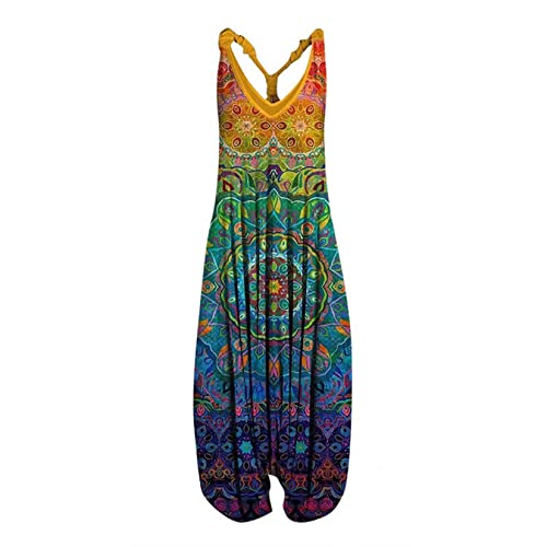 Dawwoti Ladies Rolmers Sommer Labber Harem Hosen Playsuit Baggy Overalls Ärmellose Druck Overalls von Dawwoti
